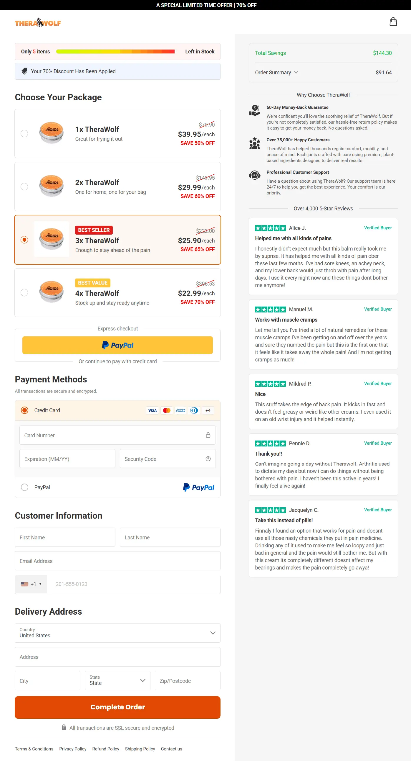 TheraWolf Pain Relief Balm checkout page